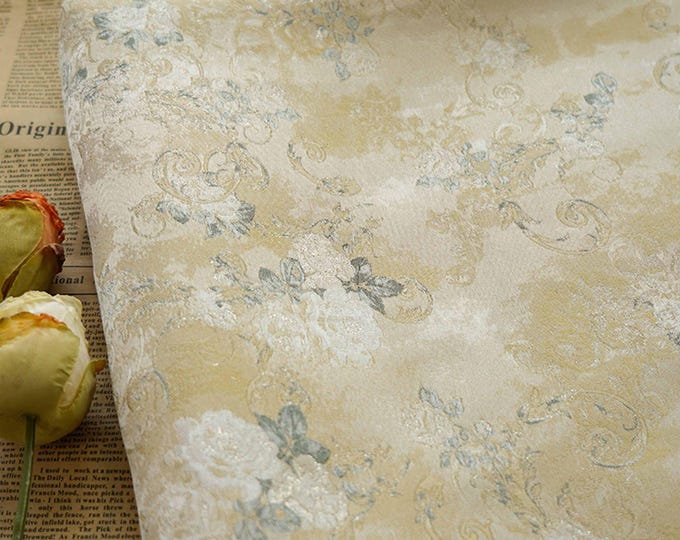 Reversible jacquard woven fabric, gold thread floral flower pattern with embossed effects, Upholstery, Sewing DIY fabric, 63"W By 1 yard