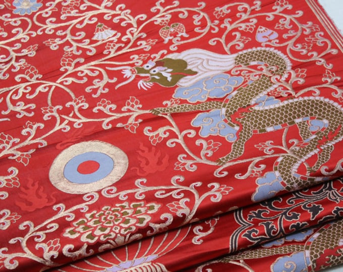 Red Chinese Double dragon robe, cheongsam, Tibetan robe, spinning Fabric, silk, satin, and brocade, 29"W