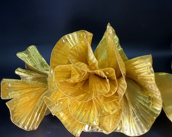 Metallic luster lace, 15cm Wide 3D folds Ruffle Organza, Designer Fabric, Wedding, Gowns, Events, Decoration, Stiff shape & Texture fabric