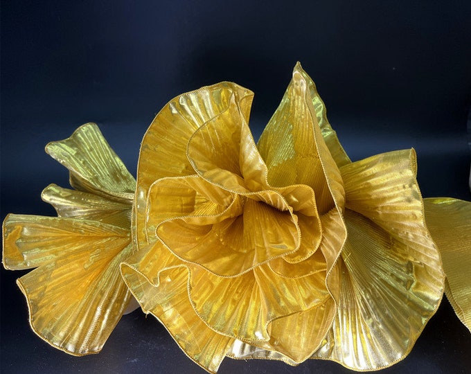 Metallic luster lace, 15cm Wide 3D folds Ruffle Organza, Designer Fabric, Wedding, Gowns, Events, Decoration, Stiff shape & Texture fabric