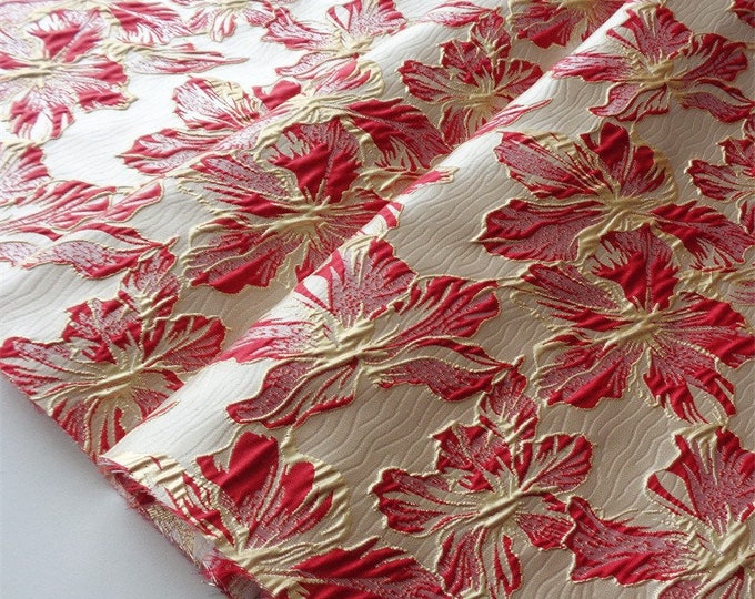 Gold thread 3D jacquard woven flower fabric with embossed effects, Upholstery, Decor, Costume, Curtain, bag, Sewing, Dress/Fabric, 55"W