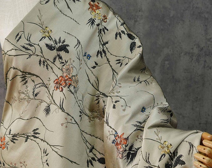 59"W Retro Palace style brocade jacquard dress fabric, Damask, Upholstery, Decor, drapery, Curtain, Handbag, Sewing/Fabric by the meter