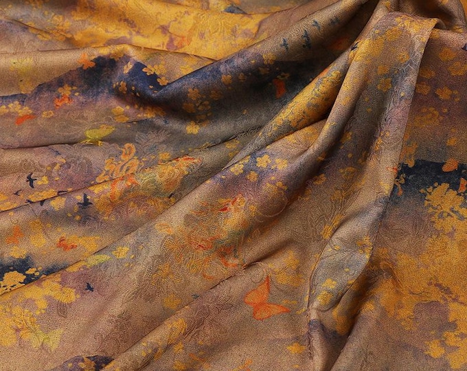 59"W ancient butterfly Tea silk satin fabric, Digital print, 2 colors, Upholstery, Decor, Costume, Curtain, bag, Sewing, drapery, DIY/Fabric