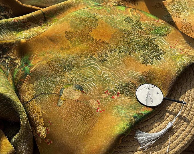 Emerald Rayon Fragrant Jacquard Fabric - Rayon Silk, Luxury Textile, Elegant Handmade Dress Material, Sustainable Fabric by Yard, 59"W