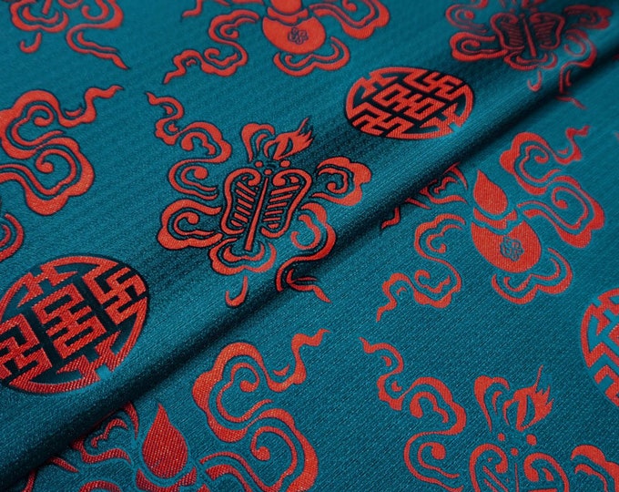 Mongolian Style Gown Tibetan robe decor Brocade handmade Eight Immortals Fu Lu Shou Xi Group fabric jacquard silk brocade antique fabric