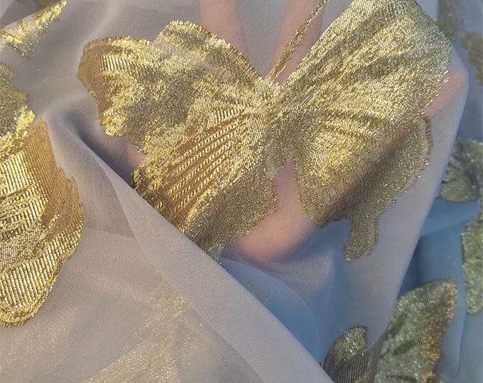 Gold Thread Jacquard Organza Fabric: 3D Embossed Texture, 57" Wide