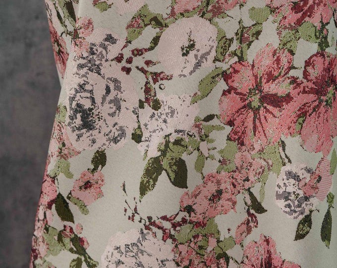 Vintage Floral Jacquard Fabric: 55"W Pastoral Style - By The Meter