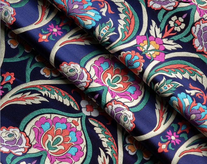 29.5" Width Silk Brocade Fabric Embracing flowers Booming Design, Wedding Fabric, 10 Colors, Upholstery, Decor, Sewing/Fabric by the meter