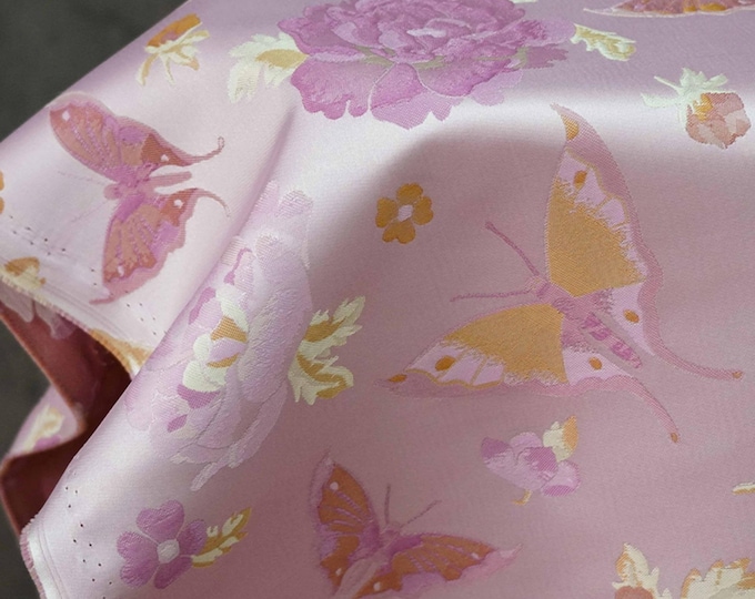 65"W pink purple Butterfly jacquard fabric, Designer Fabric, Upholstery, Decor, Costume, Curtain, bag, Sewing, Quilting/Fabric by the meter