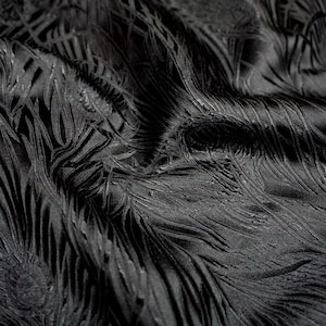Black Peacock Brocade Fabric: Silk Rayon Jacquard, 29"W