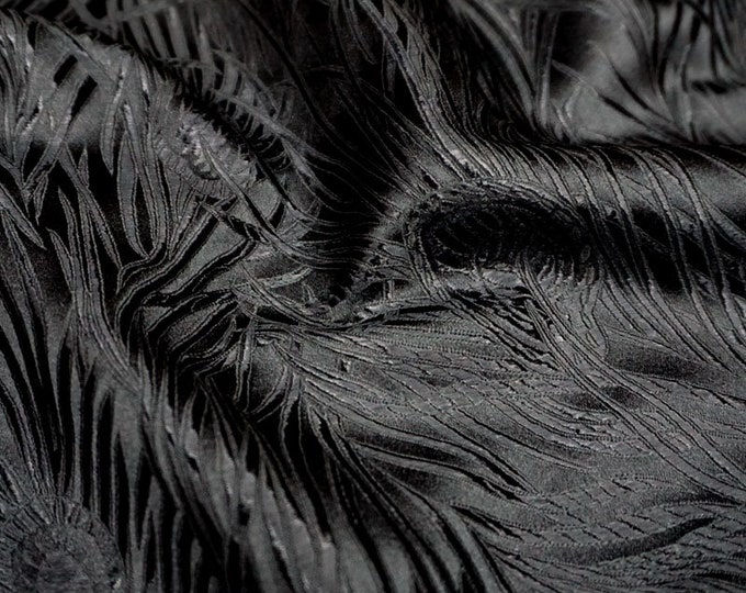Atmospheric Full Dark Black Peacock and Phoenix Tail Grogeous Silk Brocade 29"W Brocade Jacquard Silk + Rayon on SALE