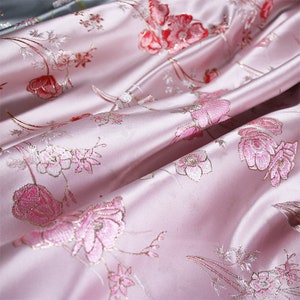 Pink Brocade Floral Jacquard Silk Brocade Fabric - Pink Flower Damask (57