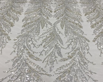 Crystal Embroidery Lace Fabric: Floral Applique Bridal Gown, 50" Wide