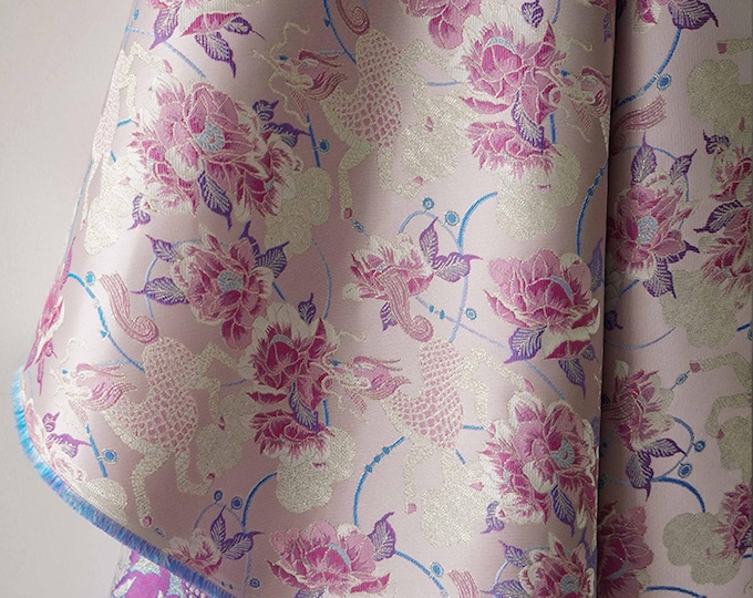 55“W gold thread Mongolian & Tibetan Brocade Fabric, Sewing, Wedding, wall decor, Cushion, Sofa, Table Runner, Pillow/Fabric by one meter