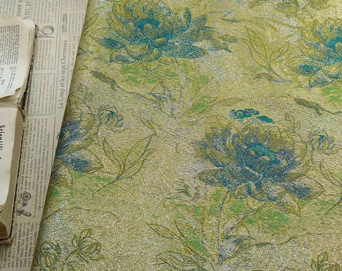 Gold Thread Jacquard Fabric: Green Lotus Upholstery & Dress Sewing (60" W, By The Meter