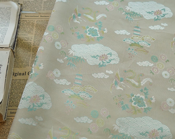 Japanese Traditional Silky Brocade Fabric, 55"W, Upholstery, Decor, Costume, Curtain, Handbag, Sewing, Cheongsam/Fabric by 1meter