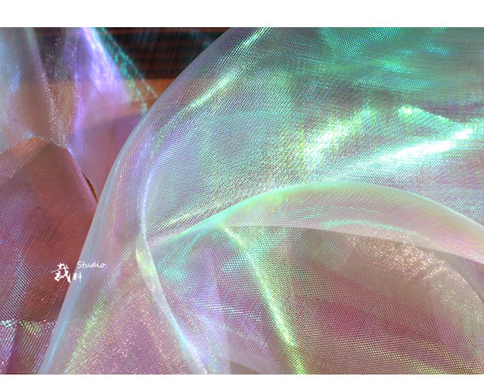 55"W Gorgeous magic color organza, colorful dress wedding net yarn, Luxury Designer Sewing Fabric, wedding mesh, gradient perspective fabric