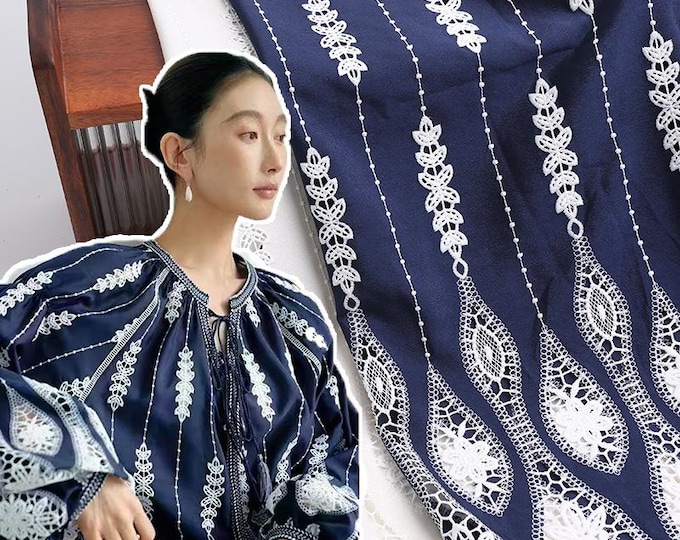 Japanese style embroidery Fabric, curtain, Sewing, Dress, Kimono, decor, Upholstery, Costume, handbag, DIY, Nursery/fabric, 49"W by 1meter