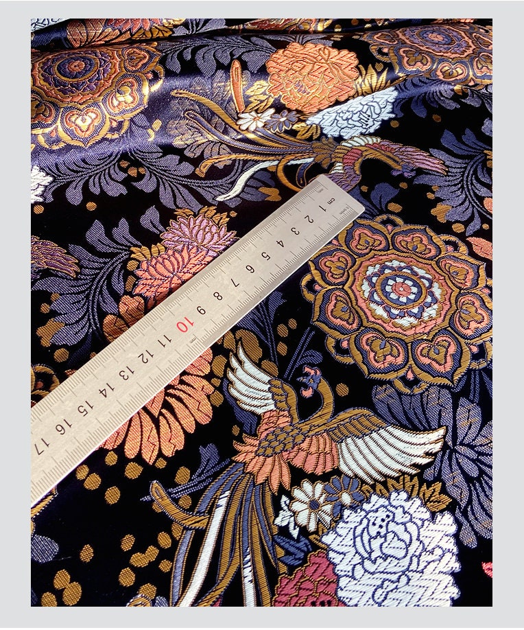 Silk Meter, Pattern, Modern Jacquard Lotus Etsy by & Fabric the Sewing 29.5w, - Phoenix Brocade Japanese Silk Quilting, Upholstery, Brocade Fabric