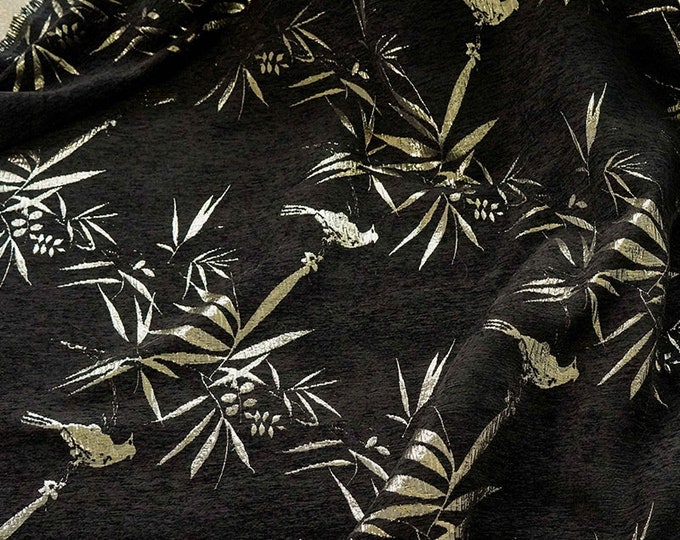 58"W Metallic Gold Bamboo solid Jacquard fabric, Upholstery, Decor, Costume, Curtain, Handbag, Sewing, drapery, DIY/Fabric by the meter