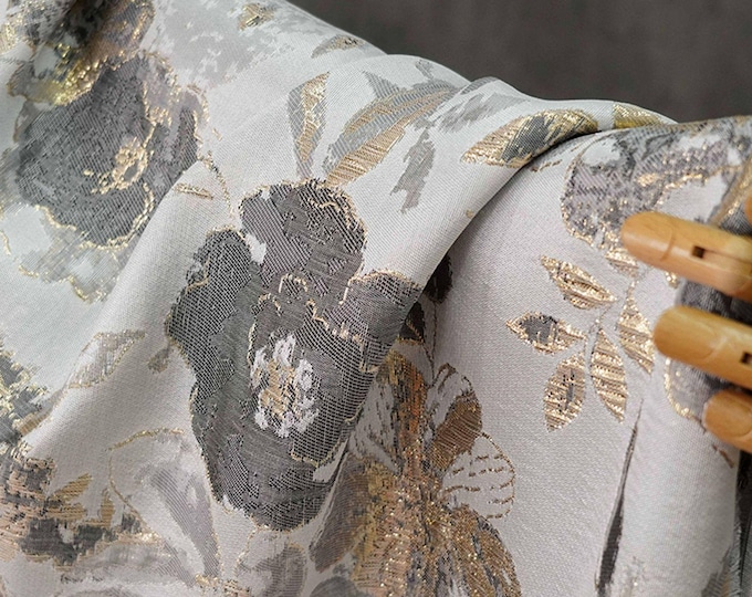 3D jacquard woven fabric, gold thread floral flower pattern with embossed effects, Upholstery, Sewing DIY fabric, doll making, 59"W By yard