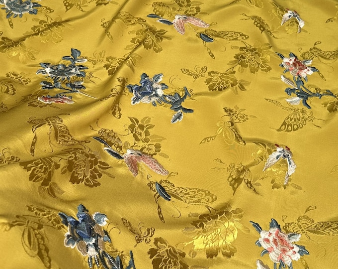 59“W 5 colors cotton & rayon Embroidery Exquisite 3D flower Ancient Wedding Fabric, High Quality, Qipao, Doll Making, Sewing, Bedding fabric