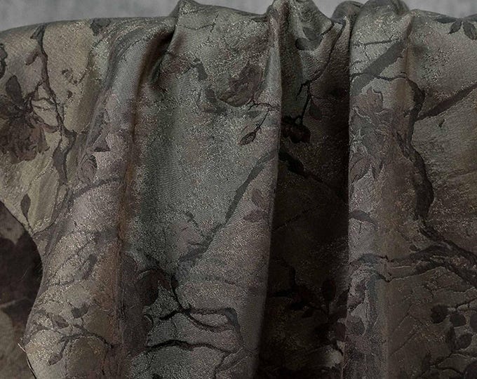 Ink Wash Floral Yarn-Dyed Fabric – Black Asian Botanical Quilting Fabric, Upholstery & Home Decor Textile,  62''W Designer Fabric