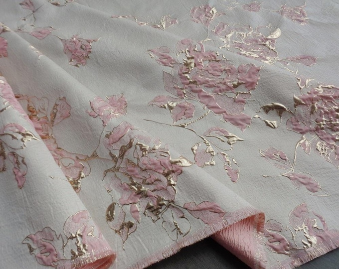 Pink Elegant Big Peony Jacquard Fabric, Gold Foil Flower Fabric for Upholstery, Quilting & Sewing, 56"W by 1 Meter on SALE