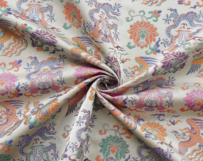 Dragon Brocade Fabric | Oriental Jacquard Sewing Material, 58"W