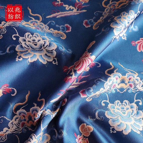 Lotus & Cloud Jacquard Fabric – Shu Brocade Style, Hanfu Qipao