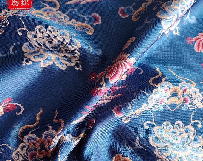 Lotus & Cloud Jacquard Fabric – Shu Brocade Style, Hanfu Qipao Material