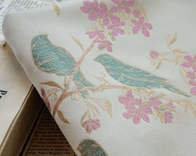 Chinese style mandarin duck jacquard fabric, designer fabric, Upholstery, Quilting, Sewing, drapery, Costume, DIY/fabric, 59"W By 1 Meter