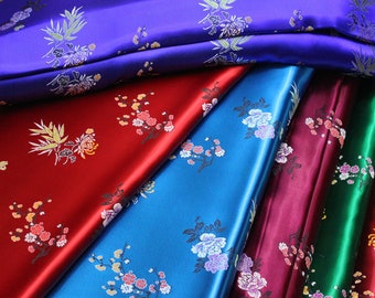 Chinese Flower Brocade Fabric | 8.99 Full meter Price | 35" Wide | Chinese Fabric in 7 Colors Green, White, Pink, Rosered Brocade |