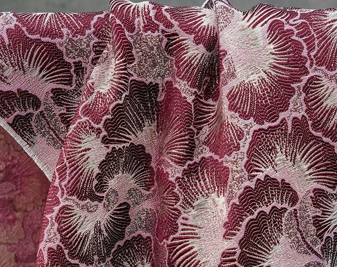 Ginkgo Leaf Gold Thread Jacquard Dress Fabric, 56" Wide