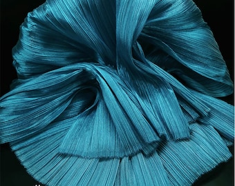 Pleated Organza Fabric: Shiny Crinkled Texture, 55" Wide