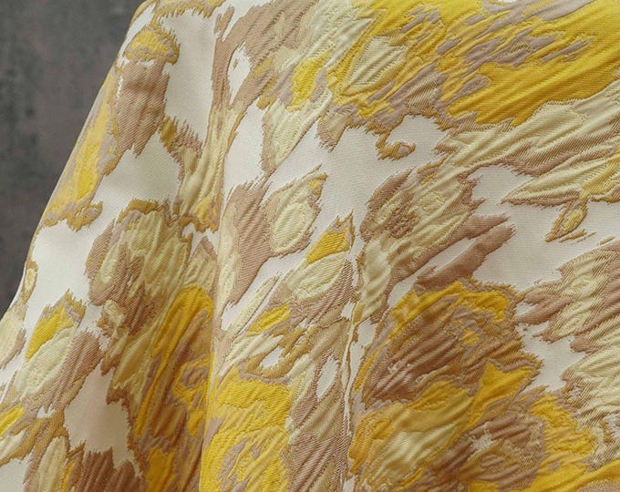Embossed Jacquard Fabric: Yellow-Brown Block Design, 55" Wide