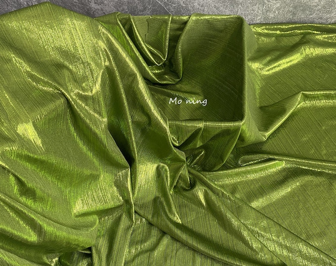 Apple Green Stretch Metal Shiny Dai people fabric, 59" W Designer Fabric, Gowns, Crafts, Events, Stiff shape and Texture fabric, photoshoot