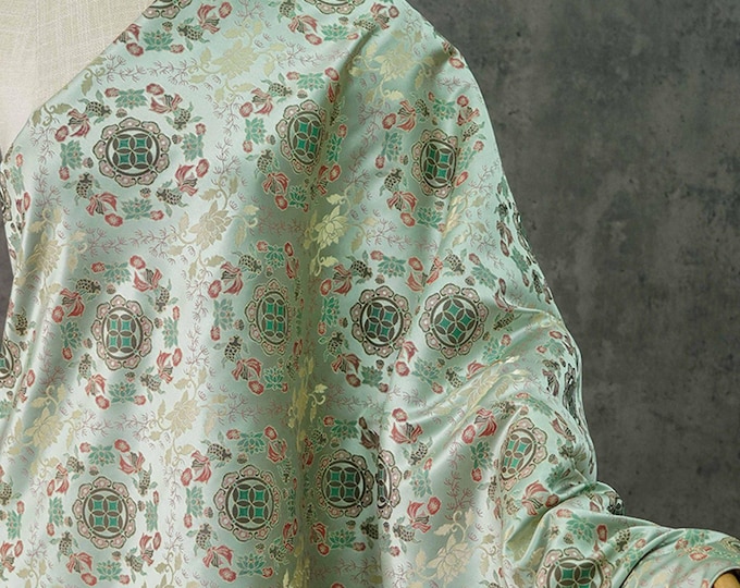 Reversible jacquard woven fabric, aqua blue fish pattern with embossed effect, Upholstery, Decor, Costume, Curtain, bag, Sewing/Fabric, 65"W