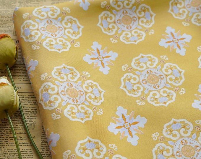 Chinese Small Post Silk Brocade Fabric On SALE | 17.99/Meter | 59" Wide | yellow color | Clearance | Upholstery, Quilting and Sewing fabric