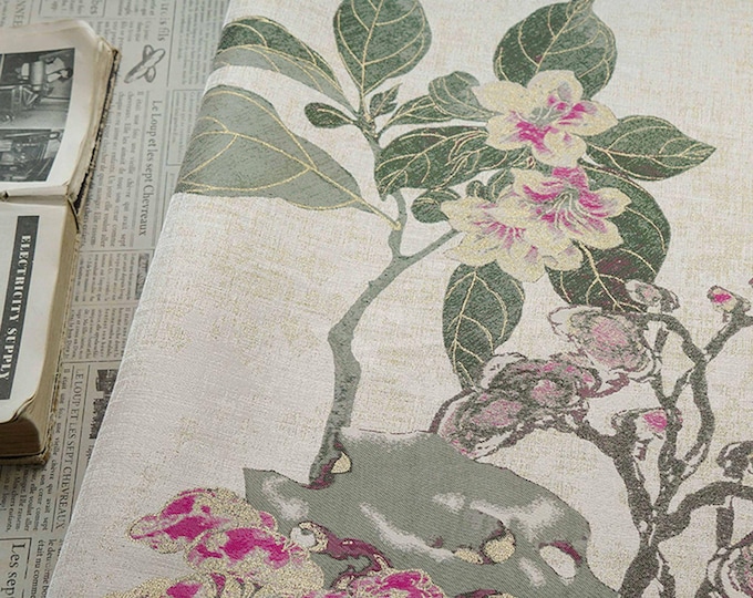 Floral Gold Brocade Jacquard Fabric, Hanfu Costume Fabric, Curtain & Upholstery Material, 60"Wide