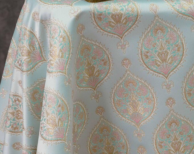 Gold thread two colors Jacquard fabric, foil peacock feathers, Upholstery, drapery, Quilting and Sewing fabric, 59" W By 1 Meter