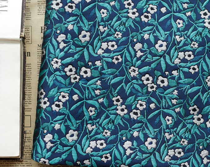 Azure Reversible jacquard woven fabric, Metallic floral flower pattern with embossed effects, Upholstery, Sewing DIY fabric, 64"W By 1 yard