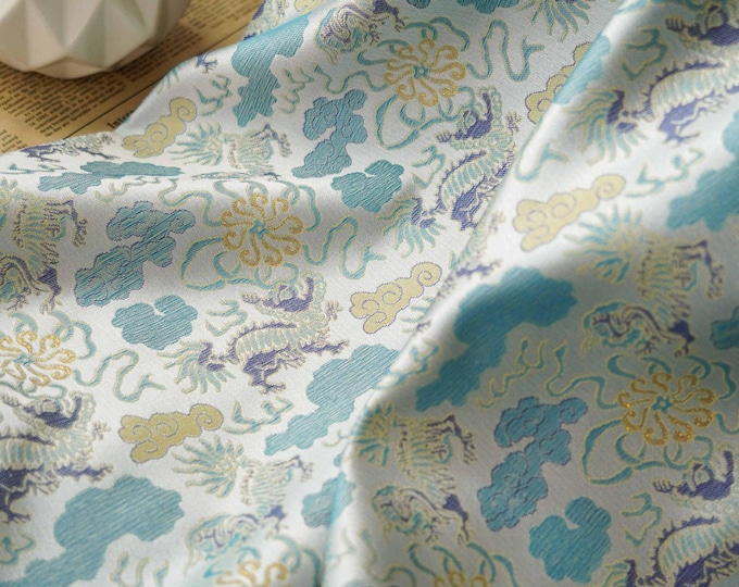 59"W Kirin song Brocade Fabric, Decor, Table cloth, bed runner, Cheongsam, Upholstery, Costume, bag, Sewing, Robe/Fabric by 1 yard