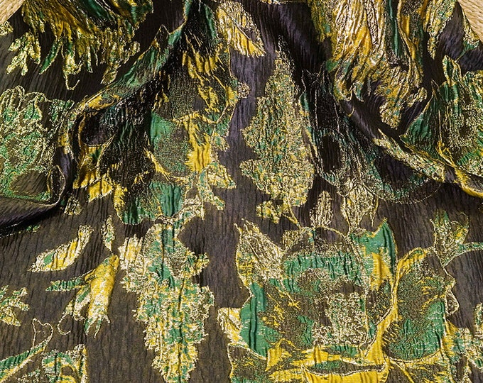 Gold thread jacquard fabric, Retro golden 3D flower, designer fabric, Upholstery, Blanket, Costume, bag, Sewing/Fabric by one meter, 56"W