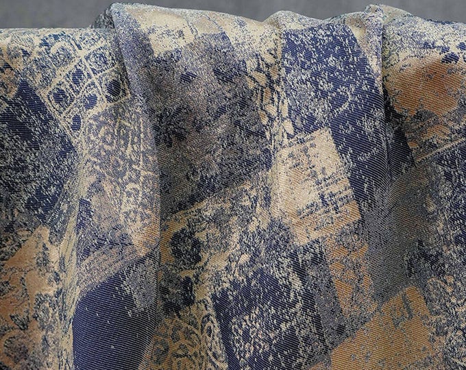 Vintage Distressed Geometric Patchwork Jacquard Fabric – Textured Quilting Fabric, Sewing, Craft, Home Decor, 55" Wide