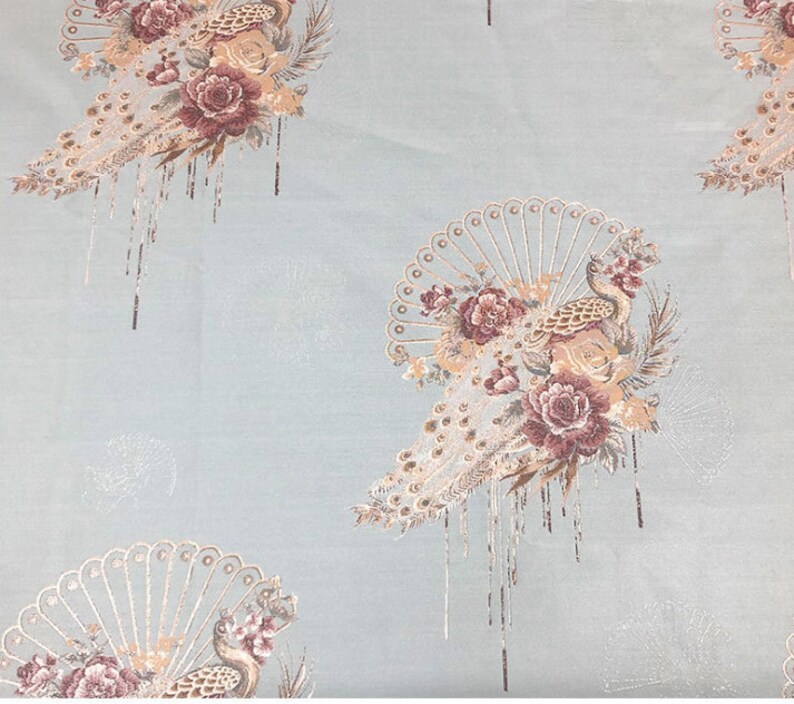 Jacquard Damask Fabric: 3D Designer Upholstery, Costume, Decor - 56" W Light blue