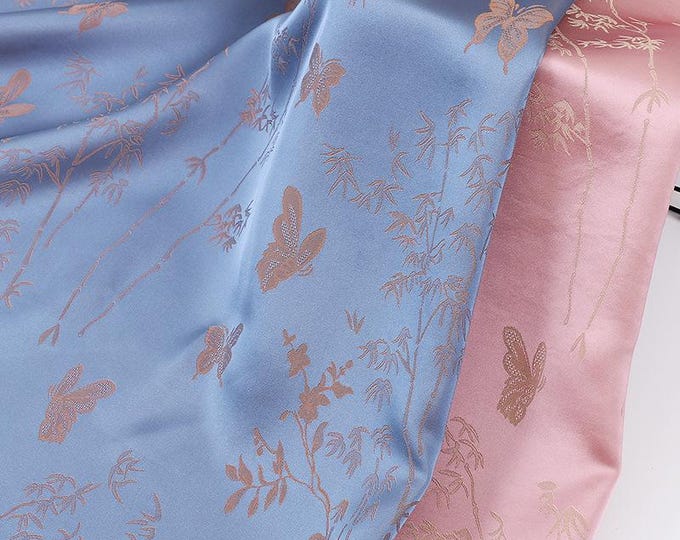 59"W Two-tone jacquard satin fabric, Digital print, Upholstery, Decor, Costume, Curtain, bag, Sewing, drapery, DIY, Quilting/Fabric