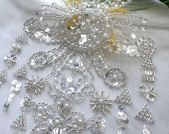 Luxury Embroidered Lace Trim – Bridal Wedding Veil, Light Ivory, By piece, sequins wedding dress, headwear, shoes, DIY accessory