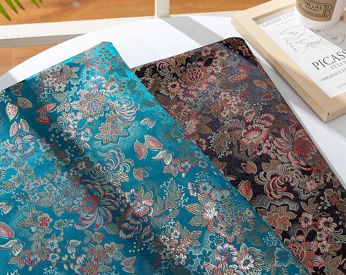 29.5"W Japanese classic pattern, Nishijin Weaving flower and butterflies, Upholstery, Decor, Costume, Handbag, Sewing/Fabric by the meter