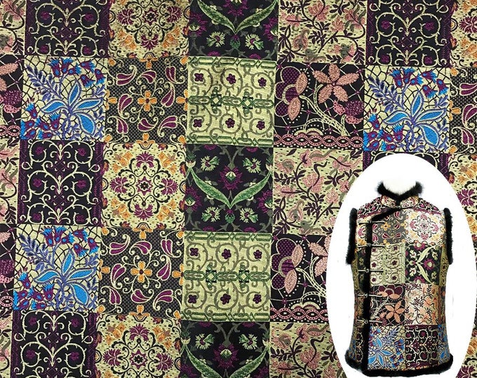 Hobo Patch Work Fabric, Mongolian and Tibetan Long Gown Brocade Fabric, Brocade by meter, kids dress fabric, Wedding brocade, 29"W